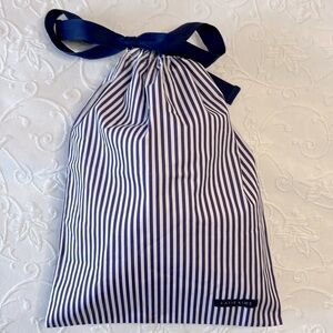 KATIE KIME Blue and White Striped Drawstring Pouch 15" Long 11" Wide‎